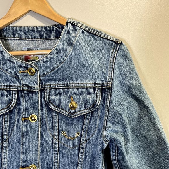 Jordache Gold 80's Vintage Light Wash Acid Jean Jacket Gold Buttons Cotton Small - Picture 3 of 10